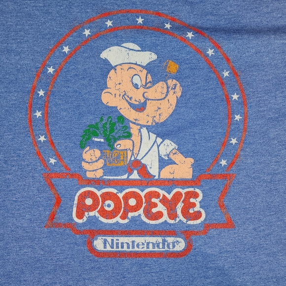 Popeye Nintendo T-Shirt, Light Blue Distressed Style, Men's Size X-Large, XL - Picture 2 of 8